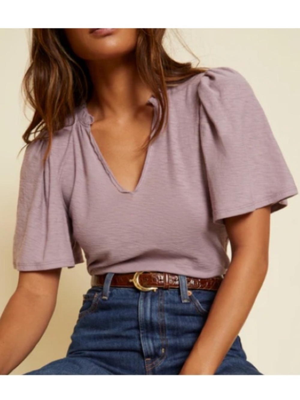 NATION LTD Lavender Ruffle Sleeve Top 100% Pima Cotton Clean Girl Size S & M